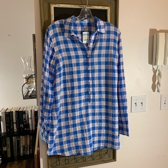 J.McLaughlin Wren Tunic Blue Gingham Check Button Down Shirt Size Small - Picture 3 of 10